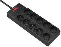 Well EXTS-10S2M-PROT/USBC4BK-WL Hálózati elosztó 10-es,, 3x usb-a, 1x usb-c, túlfeszültségvédett, 2m, fekete kép