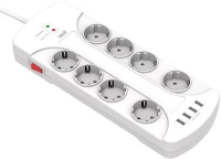 Well EXTS-8S3M-PROT/USB4-WL Hálózati elosztó 8-as, 4x usb-a, kapcsolóval, 3m, fehér kép