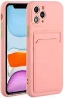 Wooze 139496 Apple iphone 15, szilikon tok, kártyatartóval,  card slot, rózsaszín kép