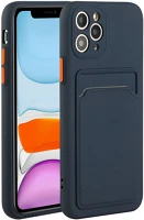 Wooze 139497 Apple iphone 15, szilikon tok, kártyatartóval,  card slot, sötétkék kép