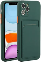 Wooze 139498 Apple iphone 15, szilikon tok, kártyatartóval,  card slot, sötétzöld kép