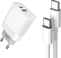Xo 6920680872435 L64 usb-a, usb-c hálózati töltő fehér + usb-c - usb-c kábel kép