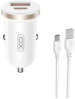 Xo CC56 autós töltő usb+type-c aljzat (30w, pd gyorstöltő + type-c kábel) fehér kép