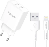 Yooup H75PM036061 nc76-b hálózati töltő adapter dupa 2x usb-a, 12w, 100cm-es lightning kép