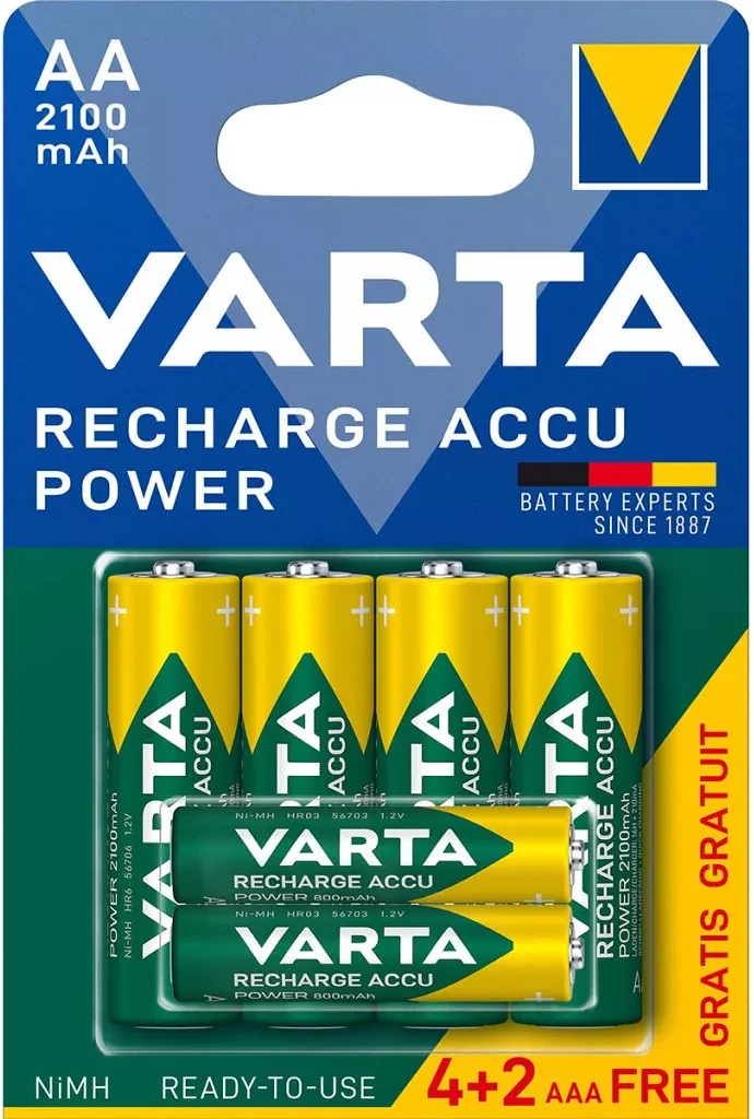 Varta AA 1.2 V 2100 MAH 4X AA + 2X AAA 800 MAH nagyítás